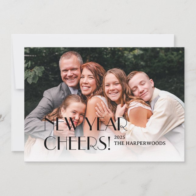 Cartão De Festividades Foto simples do Feliz ano novo moderno Elegante On (Frente)