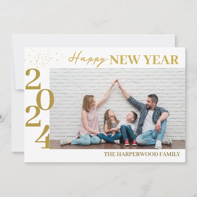 Cartão De Festividades Foto simples do Feliz ano novo moderno Elegante On (Frente)