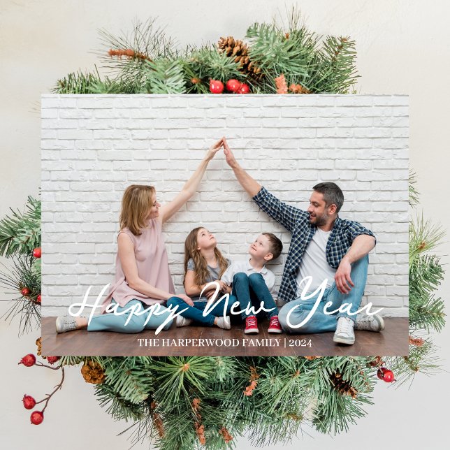 Cartão De Festividades Foto simples do Feliz ano novo moderno Elegante On (Criador carregado)