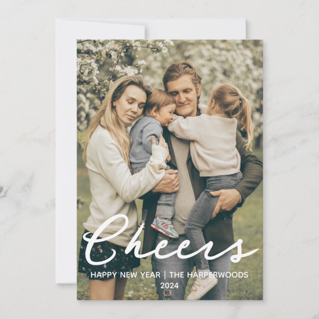 Cartão De Festividades Foto simples do Feliz ano novo moderno Elegante On (Frente)