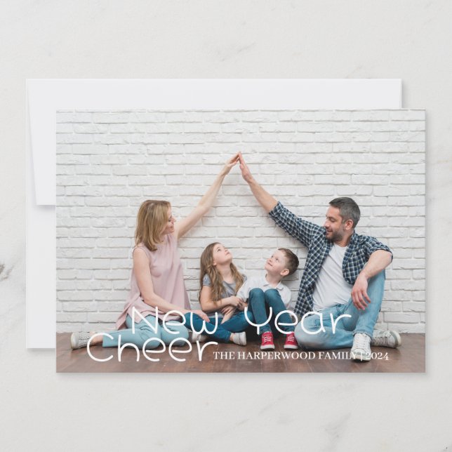 Cartão De Festividades Foto simples do Feliz ano novo moderno Elegante On (Frente)