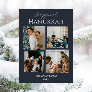 Cartão De Festividades Foto Simples Moderna Happiest Hanukkah Elegante 4
