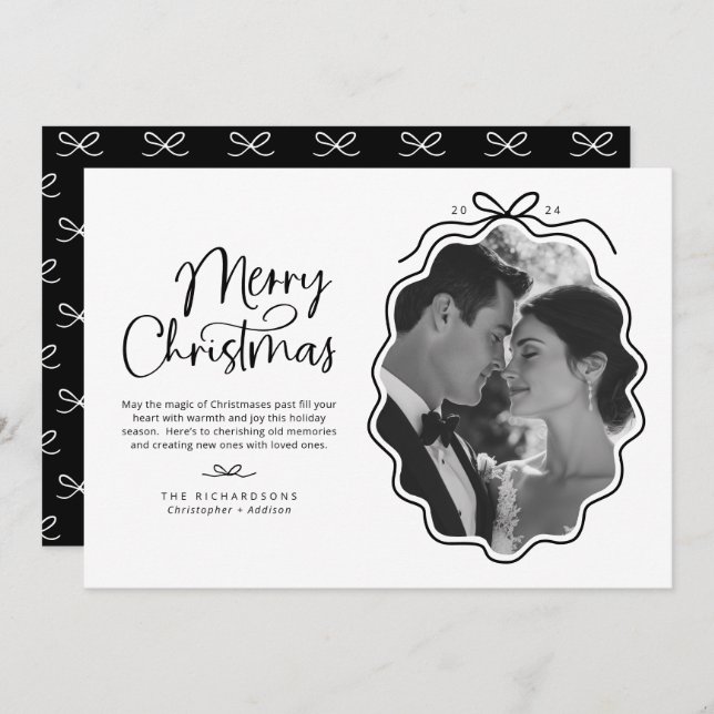 Cartão De Festividades Foto Simples Preta e Branca Ondulada Retro (Frente/Verso)