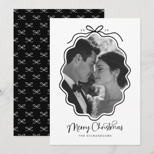 Cartão De Festividades Foto Simples Retro Ondulada Preto e Branco