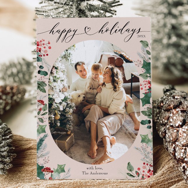 Cartão De Festividades Foto Simples Verde Rosa Pastels (Criador carregado)