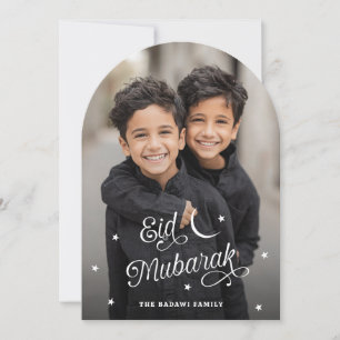 Cartão De Festividades Foto sobreposta de lua e estrelas brancas para Eid