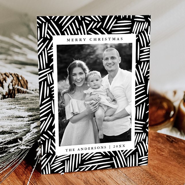 Cartão De Festividades Foto tracejada em preto e branco moderno (Criador carregado)