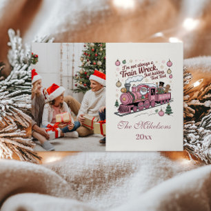Cartão De Festividades Foto Trem de Natal Engraçado do Papai Noel Destruí