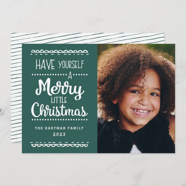 Cartão De Festividades Foto Verde de Natal Bonito, Feliz Moderna (Frente/Verso)