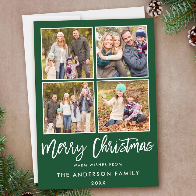 Cartão De Festividades Foto Verde de Natal com Script de Pincel Moderno 4 (Customize to add text to back of card.)