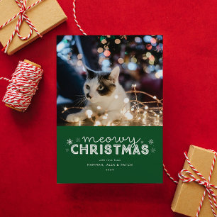 Cartão De Festividades Foto Verde de Natal Meowy
