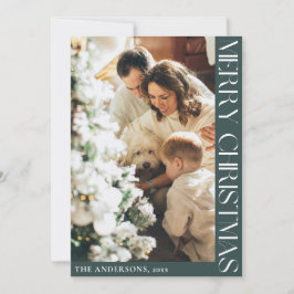 Cartão De Festividades Foto Verde de Natal Simples e Minimalista