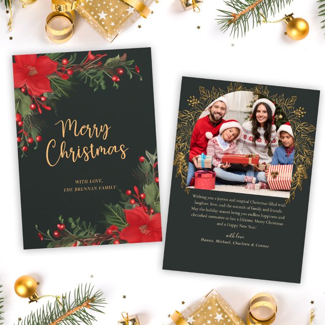 Cartão De Festividades Foto verde Feliz Natal Greenery (Green Photo Merry Christmas Greenery Holiday Card)