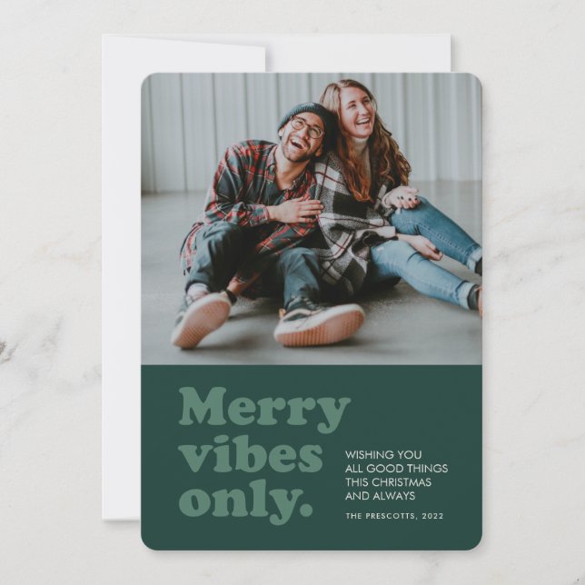 Cartão De Festividades Foto verde retrô com vibrações alegres (Frente)