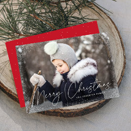 Cartão De Festividades Foto Vermelha das nevas de Natal moderno