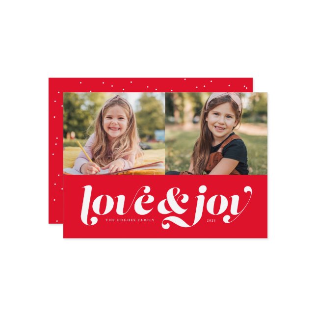 Cartão De Festividades Foto vermelha de amor e alegria (Frente/Verso In Situ)