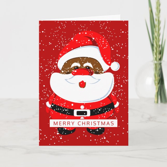 Cartão De Festividades Foto vermelha do Natal afro-americano do Papai Noe (Frente)
