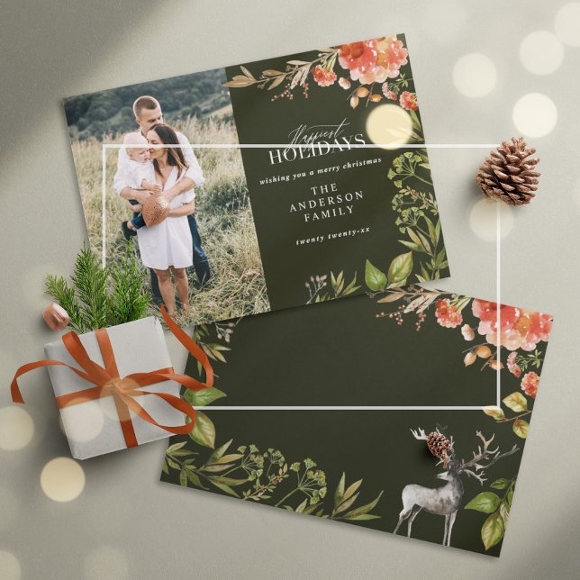 Cartão De Festividades Foto vermelha e verde da folhagem de Natal (Criador carregado)