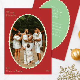 Cartão De Festividades Foto Vermelha e Verde-Menta com Recorte em Forma d