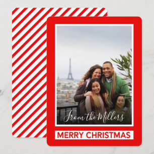 Cartão De Festividades Foto Vermelha Feliz Natal Linhas de Diagonal Moder