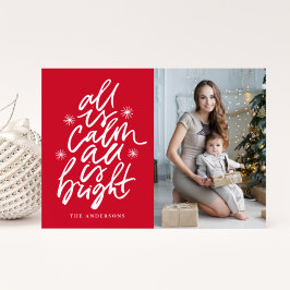 Cartão De Festividades Foto Vermelha Letra à Mão Tudo Tranquilo Tudo Bril