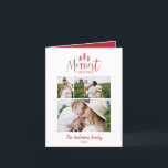 Cartão De Festividades Foto vermelha rústica de Natal moderna, multicêntr<br><div class="desc">Cartão de Natal rústico e moderno de na moda multifotografia. Com texto desenhado à mão moderno e árvores. A cor vermelha do backer pode ser personalizada.</div>