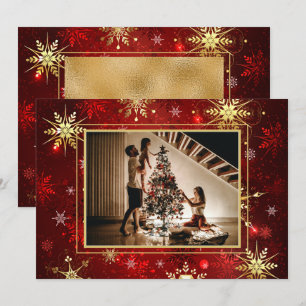 Cartão De Festividades Foto Vermelho Dourado Floco de Neve Natal