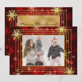 Cartão De Festividades Foto Vermelho Dourado Floco de Neve Natal Festa