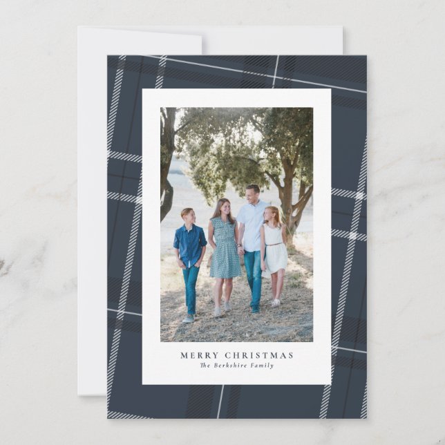 Cartão De Festividades Foto vertical da xadrez do marinho clássico (Frente)