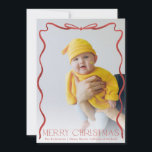 Cartão De Festividades Foto Vertical de Fita Vermelha e White de Natal<br><div class="desc">Fita desenhada à mão em torno da foto do retrato; opção de sangria do cheio</div>