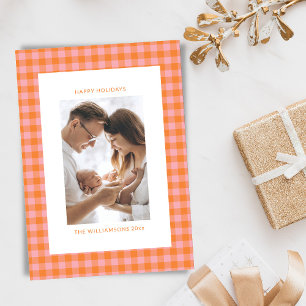 Cartão De Festividades Foto vertical divertida e fofa em xadrez laranja e