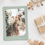 Cartão De Festividades Foto vertical minimalista de máquina de escrever r<br><div class="desc">Cartão de Natal simples minimalista com duas fotos verticais de máquina de escrever retrô em verde sage</div>