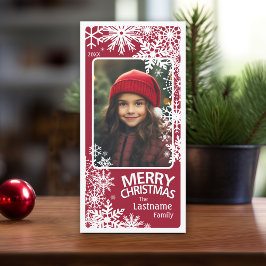 Cartão De Festividades Foto Vertical Simples Flocos de Neve - Feliz Natal