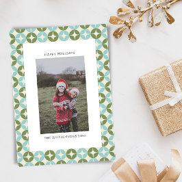 Cartão De Festividades Foto Vertical Verde do Sage Azul do meio século