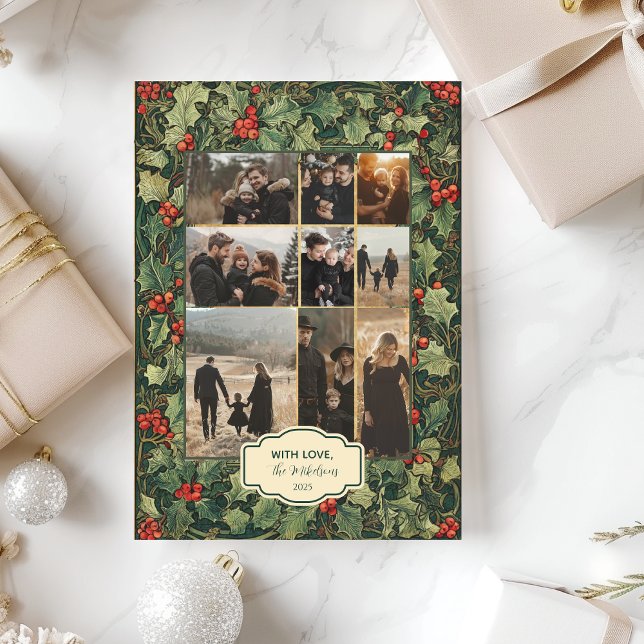 Cartão De Festividades Foto Vintage Holly Christmas (Criador carregado)