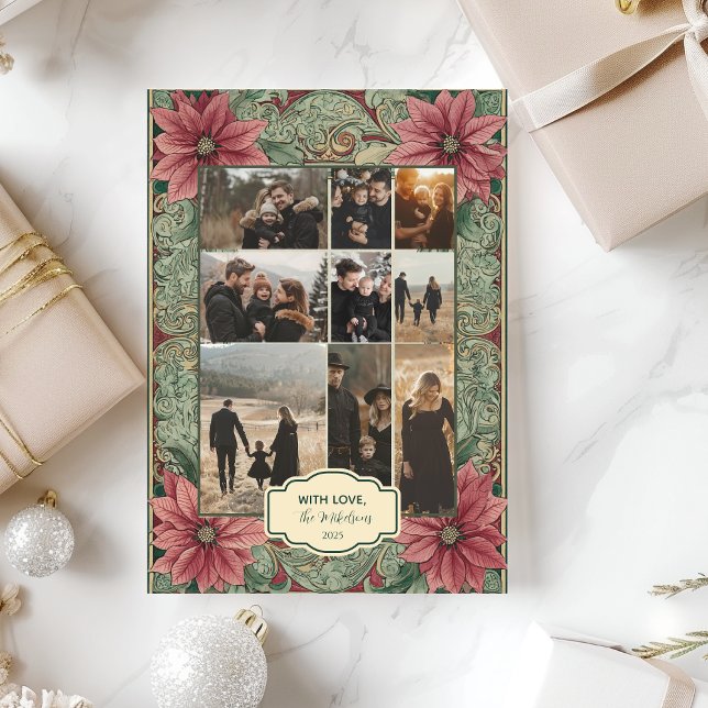Cartão De Festividades Foto Vintage Poinsettia Natal (Criador carregado)