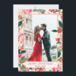 Cartão De Festividades Foto Winter Merry Christmas floral Watercolor<br><div class="desc">Foto Winter Merry Christmas floral Watercolor, Um chic e moderno vermelho-rosa, Cartões de natal de inverno com uma bonito mão pintada cor-de-rosa, vermelha, verde, castanha, festas de inverno sentem buquê floral de aquarela com confete de ouro, adicione sua foto de casal com uma moderna borda geométrica do quadro. Toda a...</div>