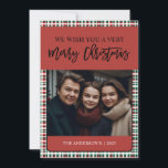 Cartão De Festividades Foto Xadrez Elegante Verde e Vermelho<br><div class="desc">Com um design elegante e fonte script,  estes cartões de foto xadrez vermelho e verde estão sempre na moda!</div>