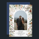 Cartão De Festividades Fotoarco de cor aquática floral botânico do Natal<br><div class="desc">Mery Christmas — moderno elegante e elegante aquarela seca botânica com cores mudas cor mudas cor de Natal arca 1 foto Cartão de Natal. Marinho azul-backer.</div>