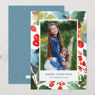 Cartão De Festividades Fotografia de Flores de Natal em Aquarela Vermelha