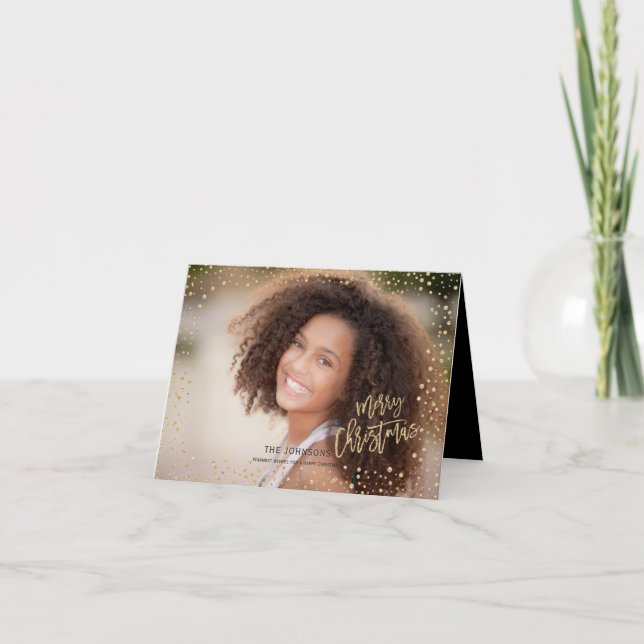 Cartão De Festividades Fotografia de pontos Dourados e negros do Natal mo (Frente)