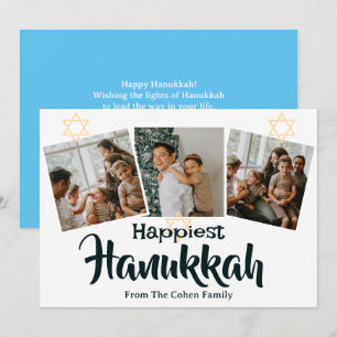 Cartão De Festividades Fotografia do Happiest Hanukkah da Caligrafia Azul