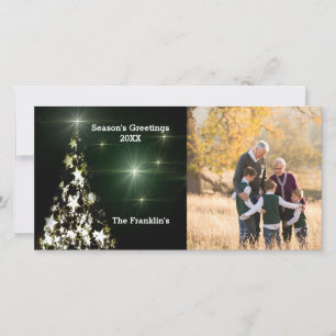 Cartão De Festividades Fotografias e Estrelas na Árvore de Natal no Cart