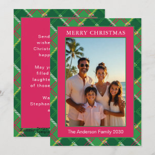 Cartão De Festividades Fotomoderno Natal Xadrez Rosa Choque Férias