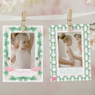 Cartão De Festividades Fotomulheres Bailarinas de Natal em Aquarela Rosa 