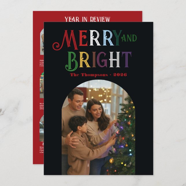Cartão De Festividades Fotos "Ano em Revisão" Tons Preciosos Natal (Frente/Verso)