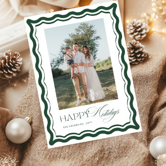 Cartão De Festividades Fotos com Moldura Recortada em Verde Feliz Férias