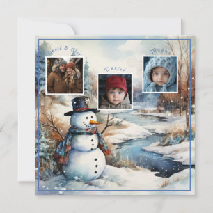 Cartão De Festividades Fotos da Família Boneco de Neve Inverno Rio Natal