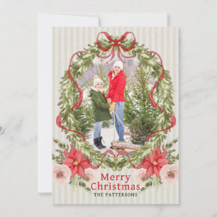Cartão De Festividades Fotos da Família com Arco de Poinsettia em Aquarel