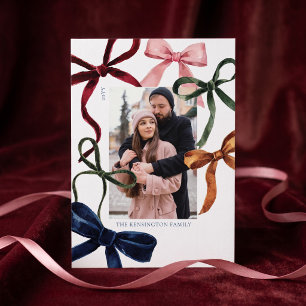 Cartão De Festividades Fotos da Família com Laços Coloridos em Aquarela F